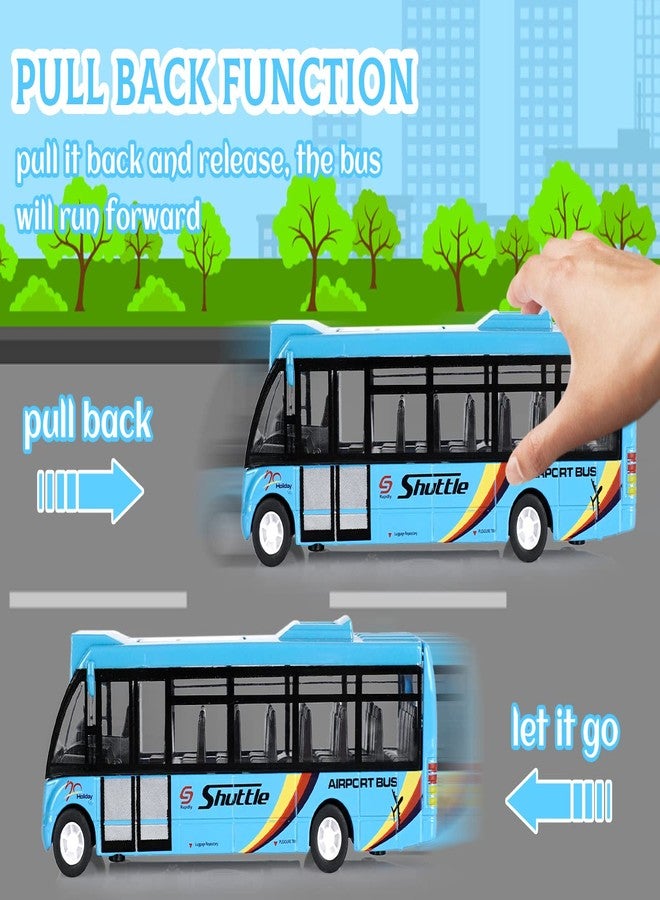 Crelloci City Bus Toys Cars, Die-Cast Metal Airport Cars for Boy 3-8 Years Old, Pull Back Blue Play Vehicle with Sound and Light Up for Kids Girls Gift - Image 4